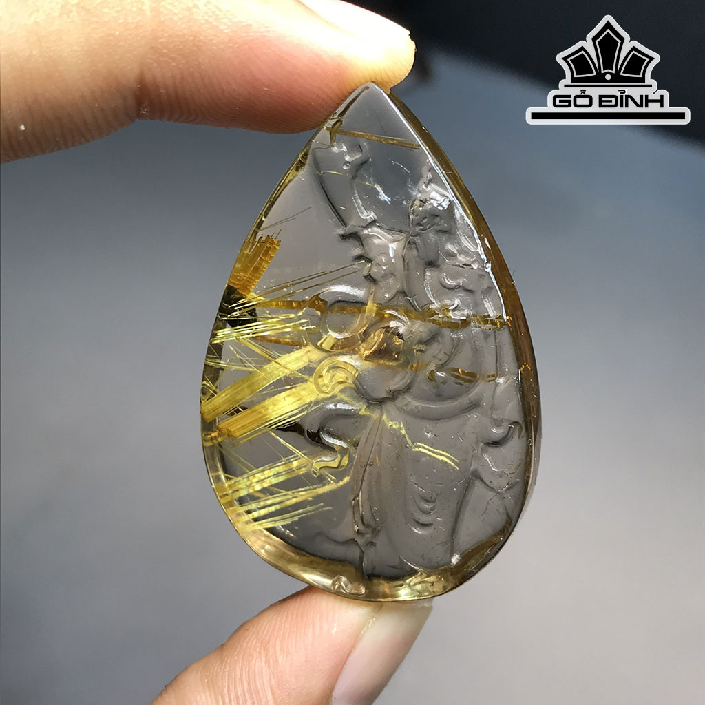Mặt Dây Chuyền Quan Công Đá Thạch Anh Tóc Vàng Cao 46 Ngang 30,6 Sâu 12 (mm) 24,6gr
