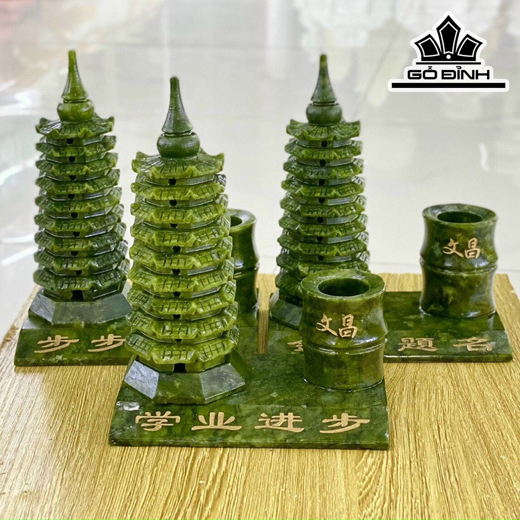 Ống Bút Tháp Văn Xương Đá Serpentine Cao 15 (cm)