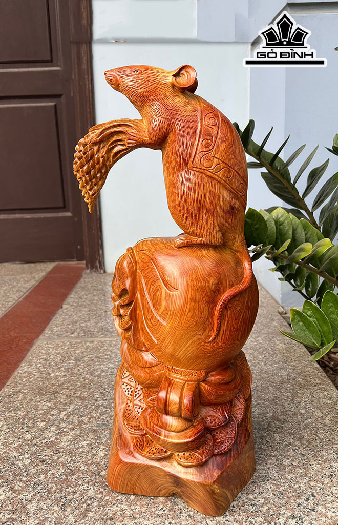 Tượng Chuột Phong Thủy Gỗ Hương Cao 54 Ngang 22 Sâu 18 (cm)