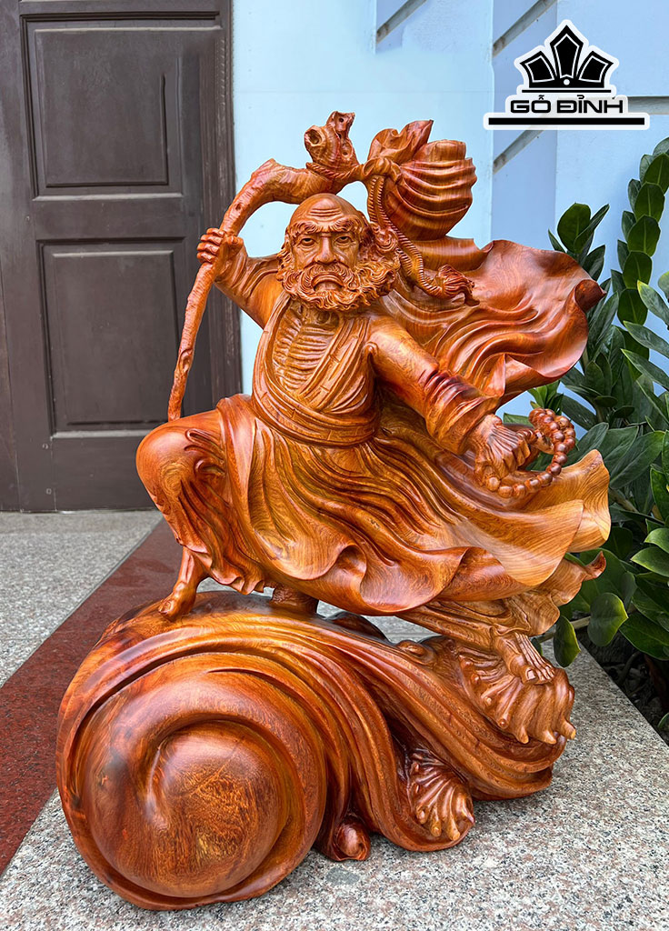 Tượng Đạt Ma Sư Tổ Gỗ Hương Cao 64 Ngang 50 Sâu 26 (cm)