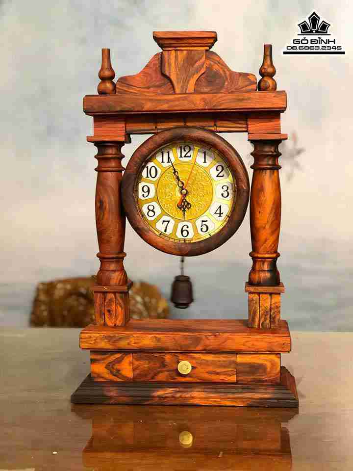 Đồng Hồ Quả Lắc Để Bàn Gỗ Trắc  Cao 50 Rộng 30 Dày 12 (cm)