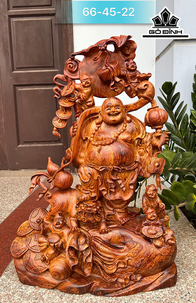 Tượng Phật Di Lặc Ngũ Phúc Gỗ Cẩm Cao 66 Ngang 45 Sâu 22 (cm)