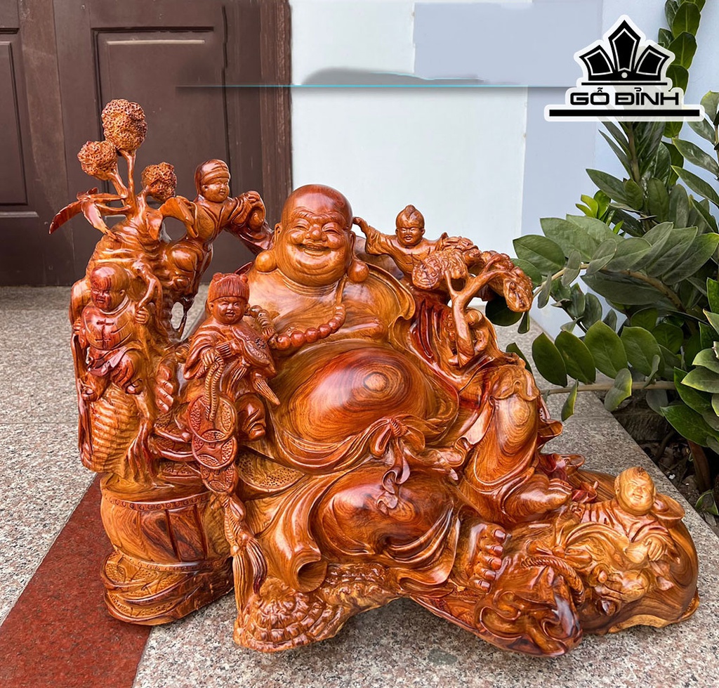 Tượng Phật Di Lặc Ngũ Phúc Gỗ Hương Cao 51 Ngang 62 Sâu 37 (cm)