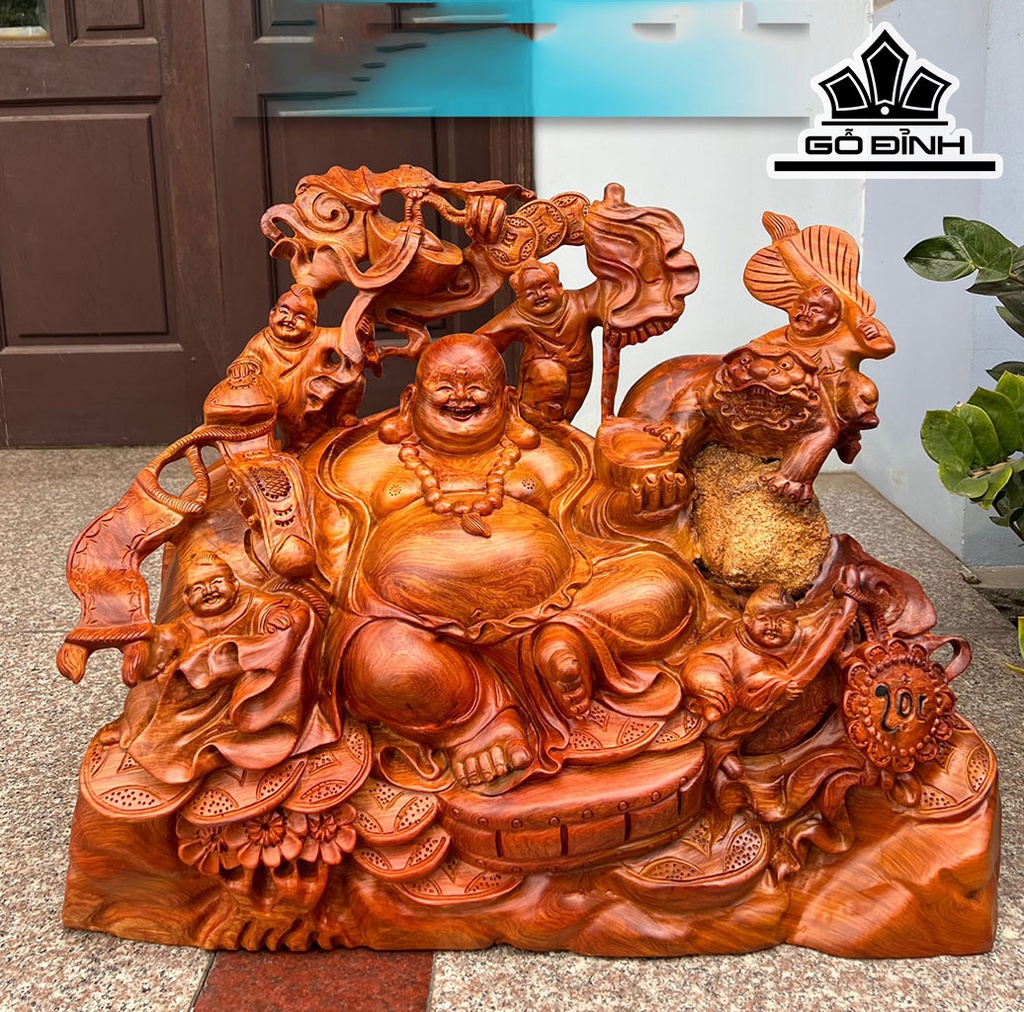 Tượng Phật Di Lặc Ngũ Phúc Gỗ Hương Cao 68 Ngang 54 Sâu 27 (cm)