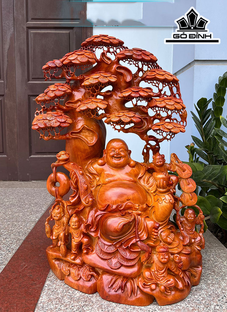 Tượng Phật Di Lặc Ngũ Phúc Gỗ Hương Cao 76 Ngang 50 Sâu 32 (cm)