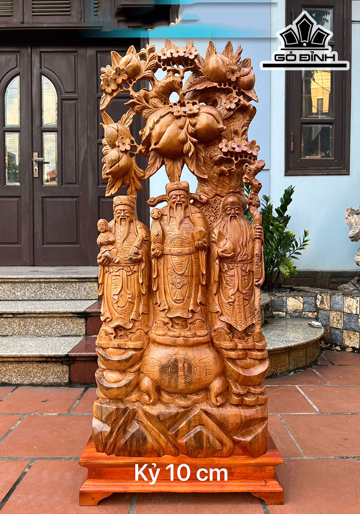 Tượng Phúc Lộc Thọ (Tam Đa) Gỗ Ngọc Am Cao 113 Ngang 43 Sâu 18 (cm)