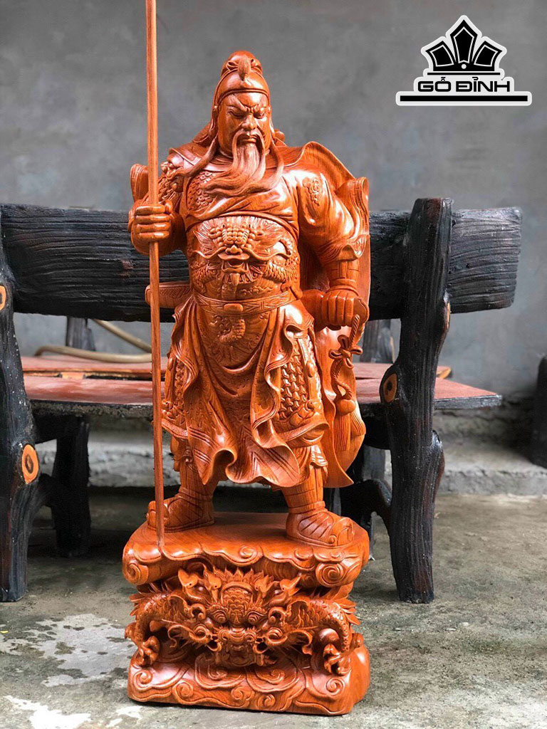 Tượng Quan Công Gỗ Hương Cao 60 Ngang 23 Sâu 15 (cm)