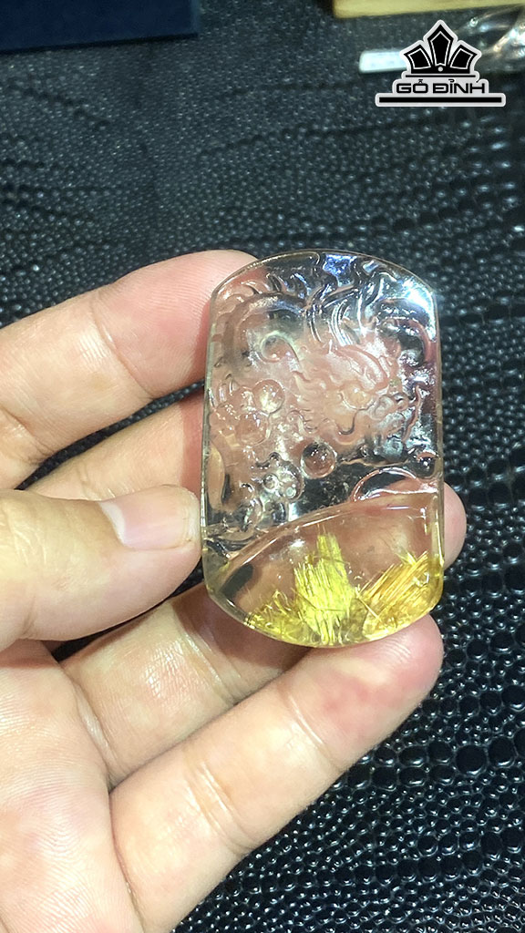 Rồng Đá Thạch Anh Tóc Vàng Cao 53,5 Ngang 32,3 Sâu 11,3 (mm) 37,3gr