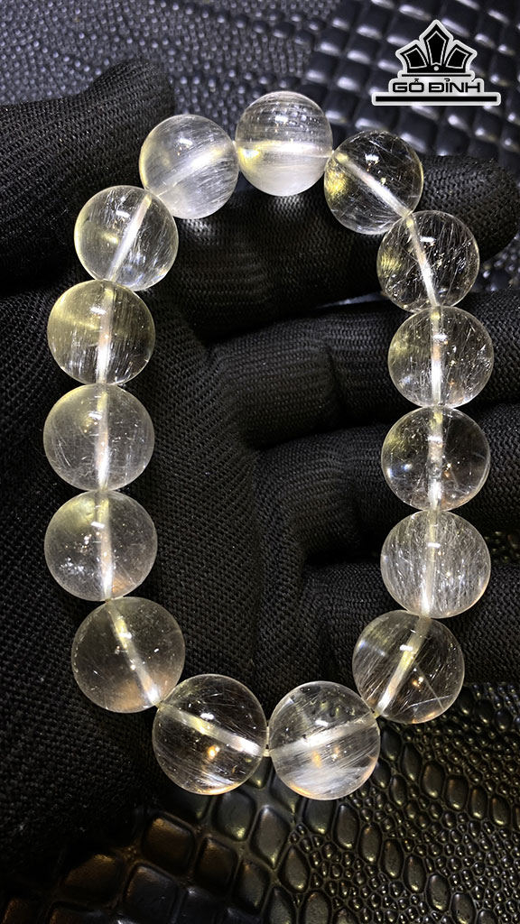 Vòng Tay Đá Thạch Anh Tóc Trắng Đường Kính Hạt 15 (mm) 75gr