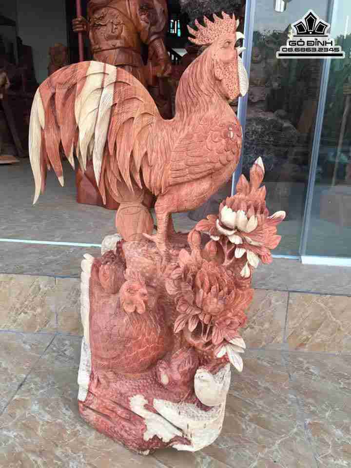 Tượng Gia Đình Gà Gỗ Hương  cao 75 rộng 42 dày 40 (cm)