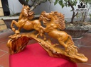 Tượng Song Mã Uyên Ương Gỗ Hương Cao 35 Ngang 57 Sâu 20 (cm)