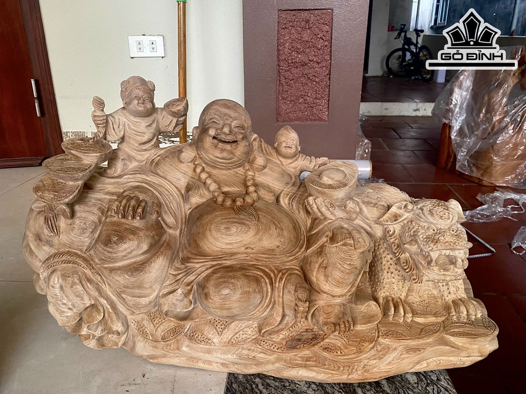 Tượng Phật Di Lặc Nhị Phúc Gỗ Ngọc Am Cao 40 Ngang 72 Sâu 32 (cm)