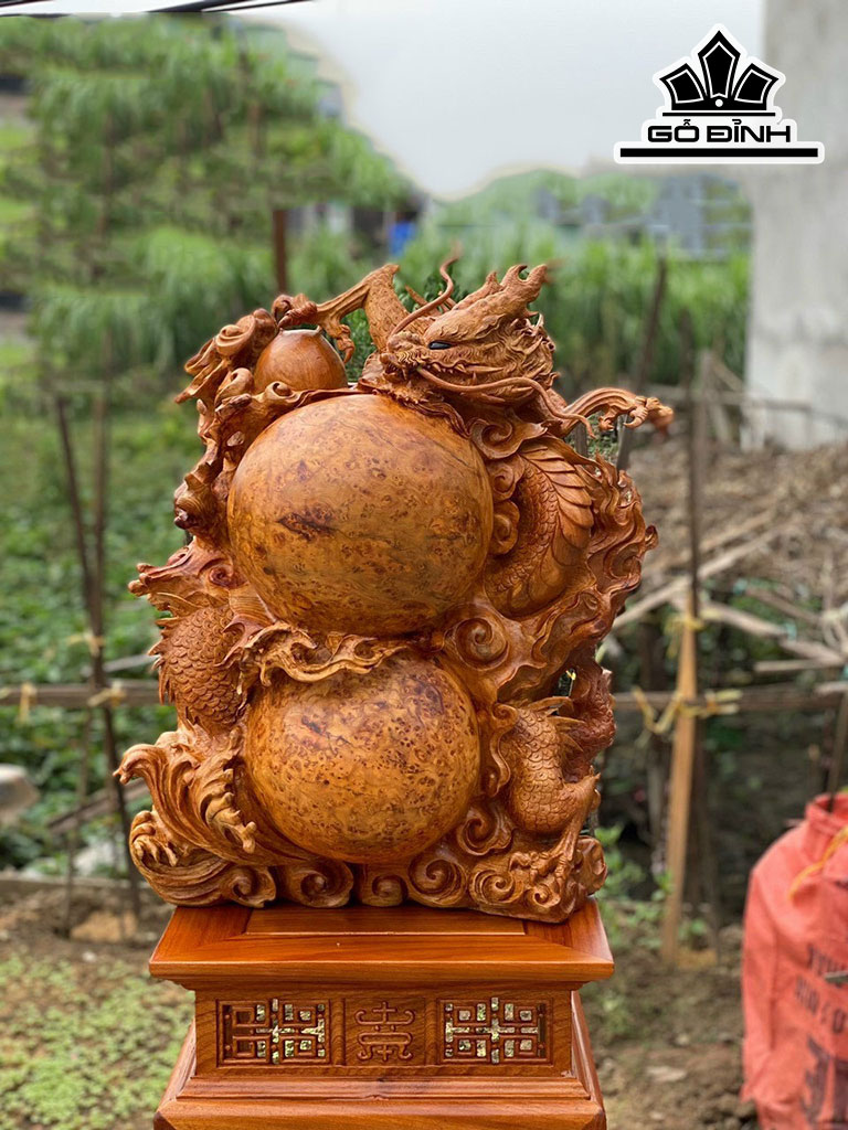 Tượng Rồng ( Nhất Long) Gỗ Nu Hương Cao 62 Ngang 45 Sâu 33 (cm)
