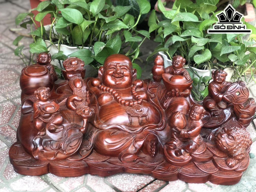 Tượng Phật Di Lặc Ngũ Phúc Gỗ Trắc Cao 20 Ngang 59 Sâu 29 (cm)