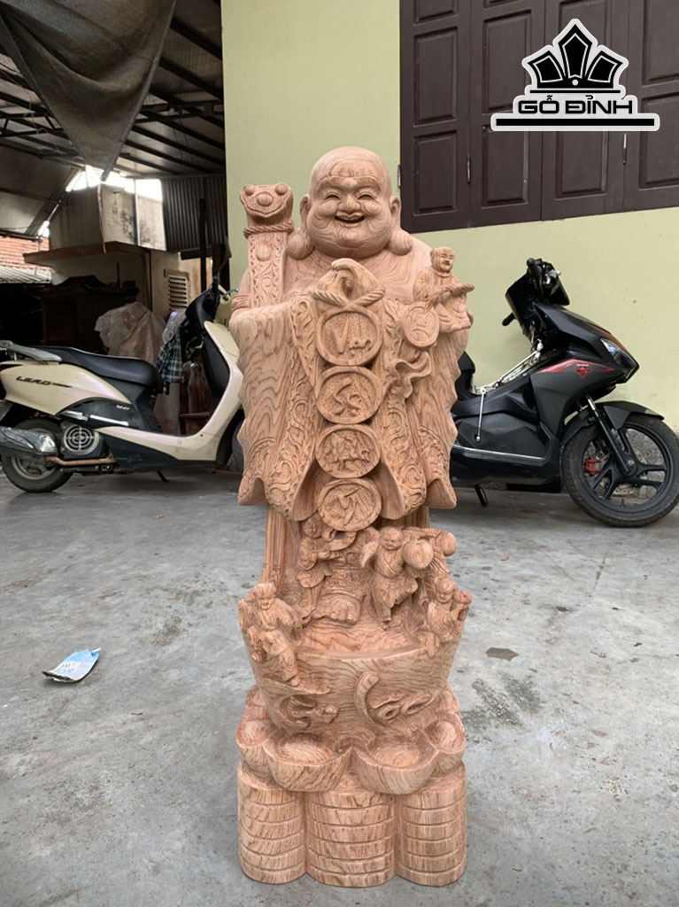 Tượng Phật Di Lặc Gỗ Hương Cao 100 Ngang 34 Sâu 30 (cm)
