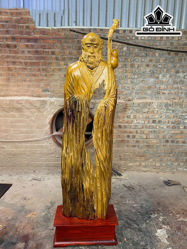 Tượng Đạt Ma Tâm Rỗng Gỗ Dổi Cao 172 Ngang 42 Sâu 17 (cm)