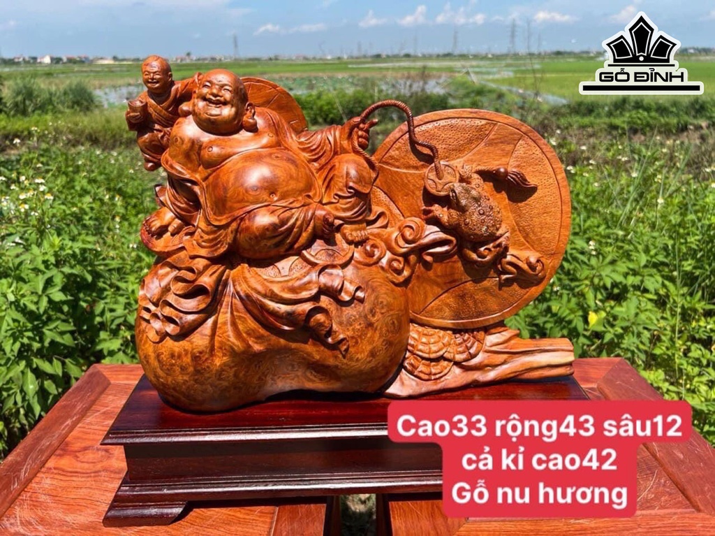 Tượng Phật Di Lặc Gỗ Nu Hương Cao 33 Ngang 43 Sâu 12 (cm)