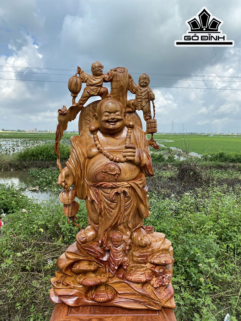 Tượng Phật Di Lặc Tam Phúc Gỗ Hương Cao 80 Ngang 42 Sâu 22 (cm)