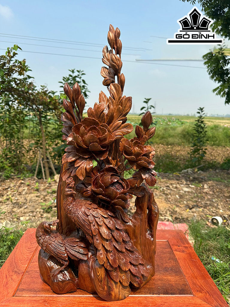 Tượng Phu Thê Viên Mãn Gỗ Bách Xanh Cao 66 Ngang 31 Sâu 15 (cm)