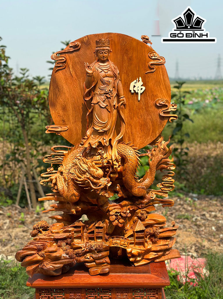 Tượng Quán Thế Âm Bồ Tát Gỗ Hương Cao 103 Ngang 72 Sâu 32 (cm)