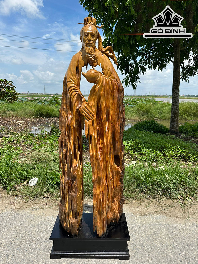 Tượng Thần Trà Gỗ Dổi Cao 147 Ngang 48 Sâu 26 (cm)