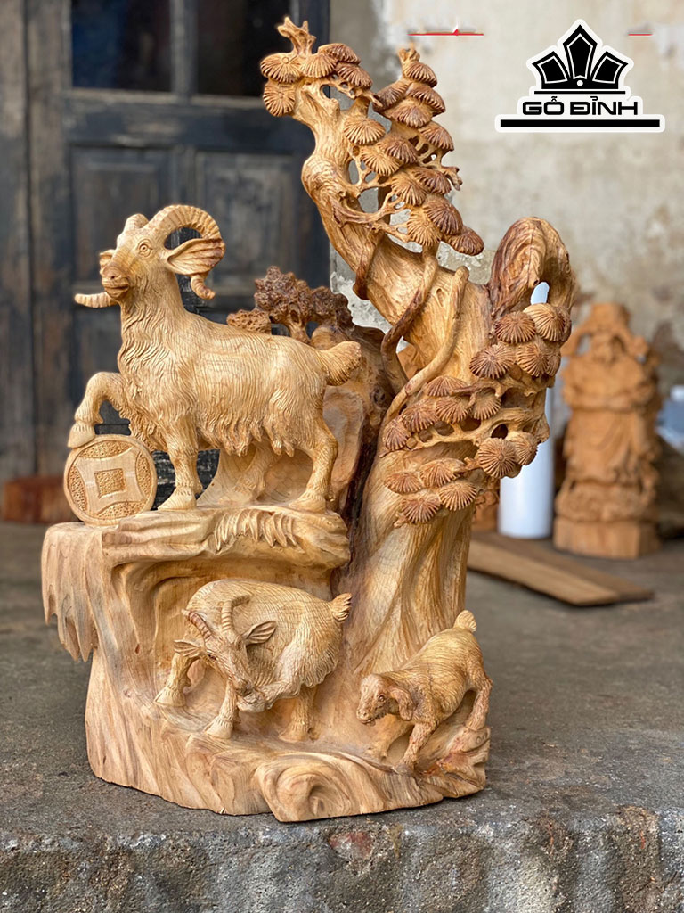 Tượng Dê Phong Thủy Gỗ Ngọc Am Cao 80 Ngang 40 Sâu 16 (cm)