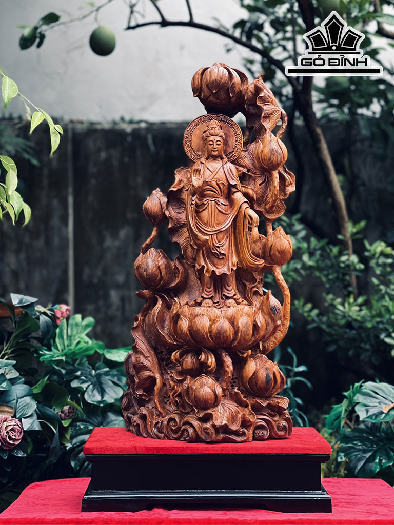 Tượng Phật Bà Quan Âm Gỗ Ngọc Am Cao 75 Ngang 38 Sâu 16 (cm)
