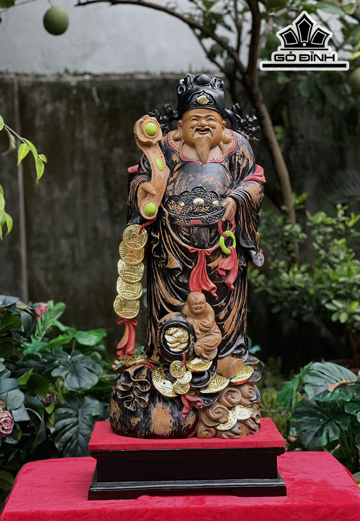 Tượng Thần Tài Gỗ Xá Xị Cao 82 Ngang 36 Sâu 21 (cm)