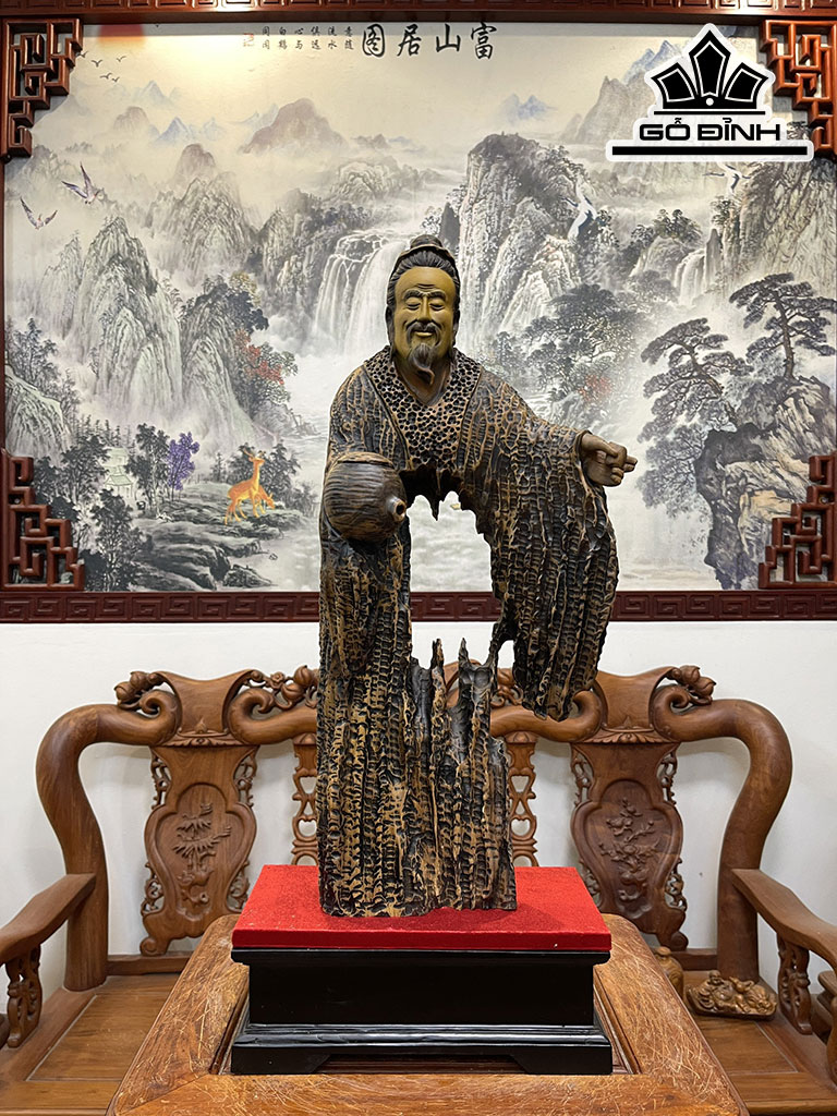 Tượng Thần Trà Gỗ Bách Xanh Cao 58 Ngang 26 Sâu 11 (cm)