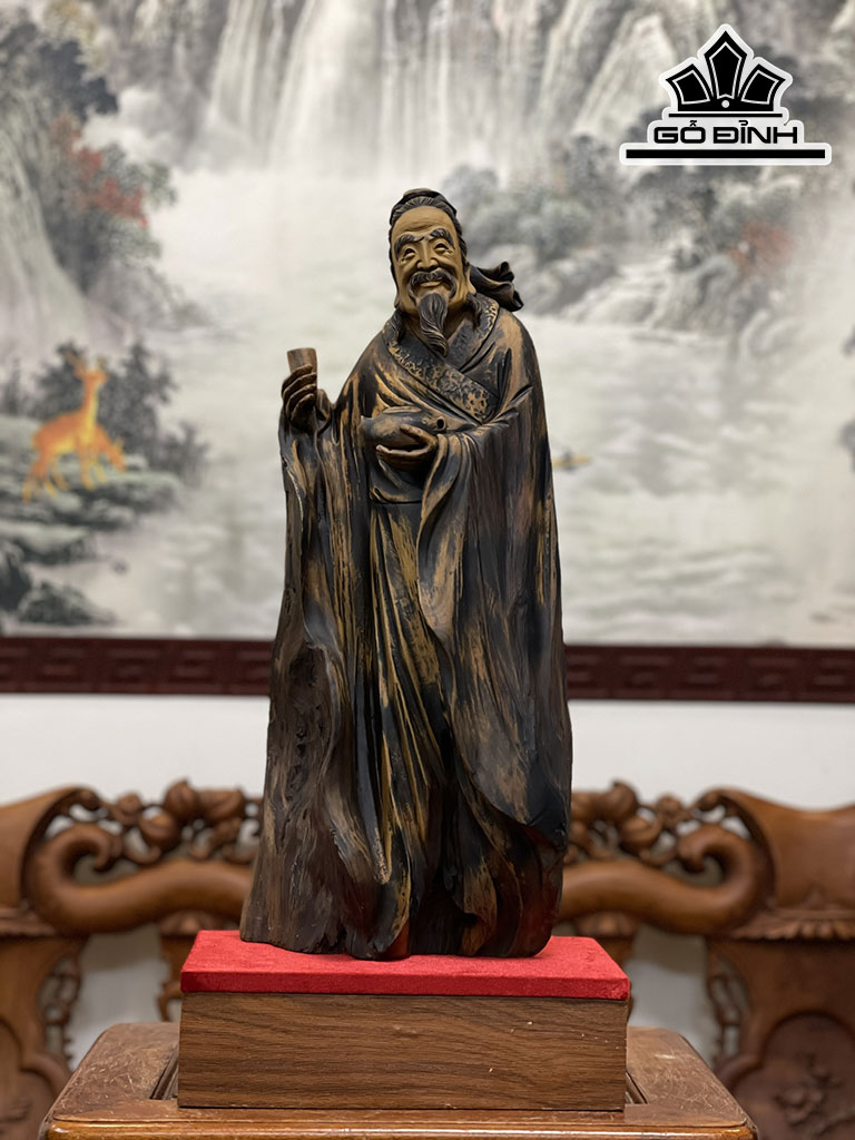 Tượng Thần Trà Gỗ Bách Xanh Cao 59 Ngang 26 Sâu 15 (cm)