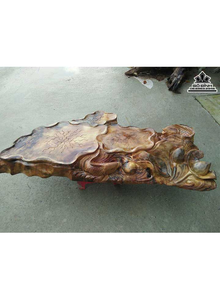 Khay Trà Lá Sen Gỗ Xá Xị ( Gù Hương )  Dài 115 Rộng 50 Dày 10 (cm)