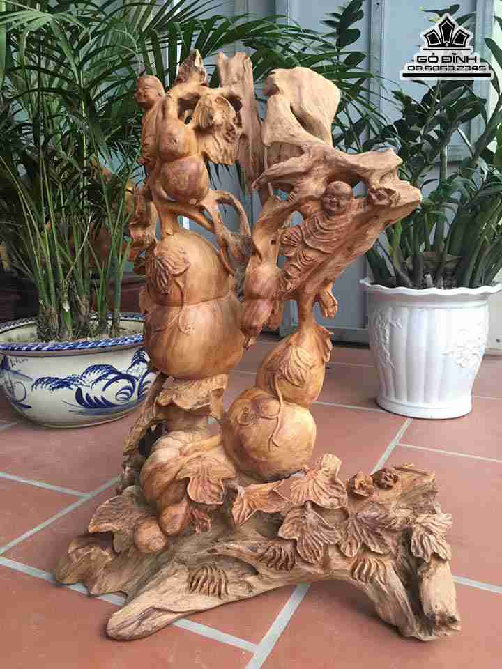 Tượng Giàn Bầu Gỗ Ngọc Am  Cao 66 Rộng 48 Dày 28 (cm)