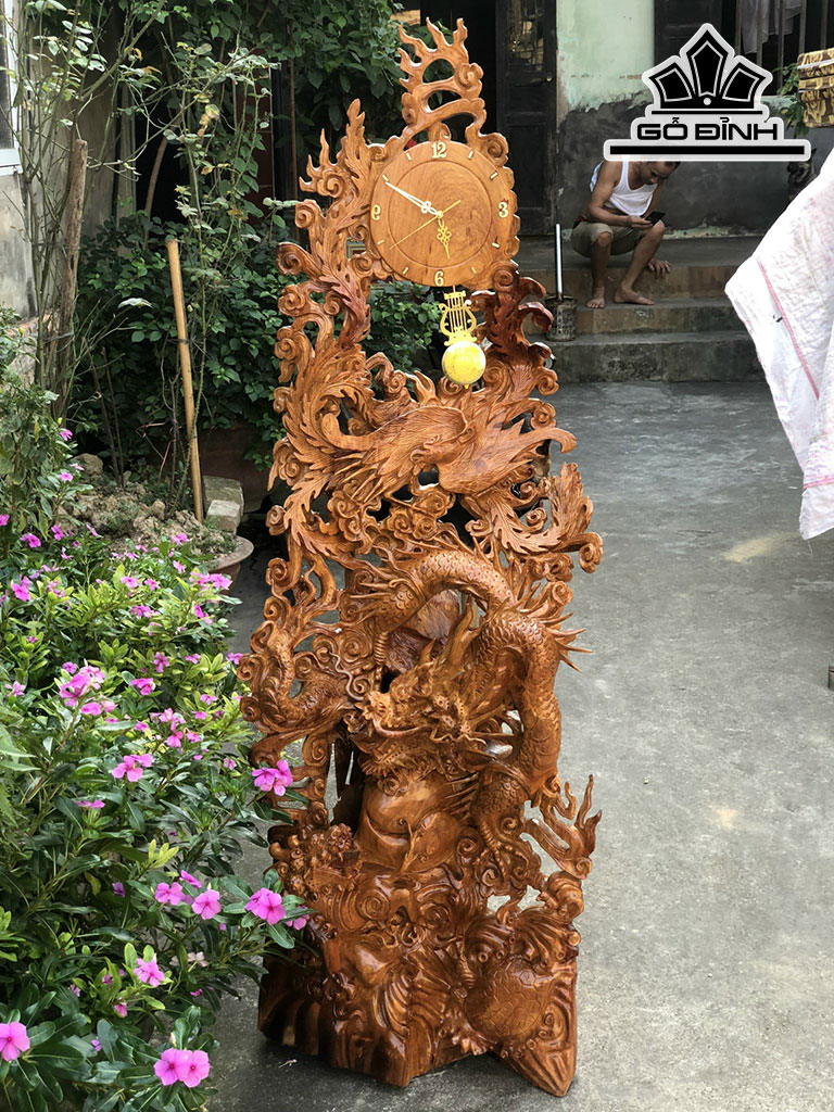Đồng Hồ Tứ Linh Gỗ Hương Cao 168 Ngang 60 Sâu 35 (cm)