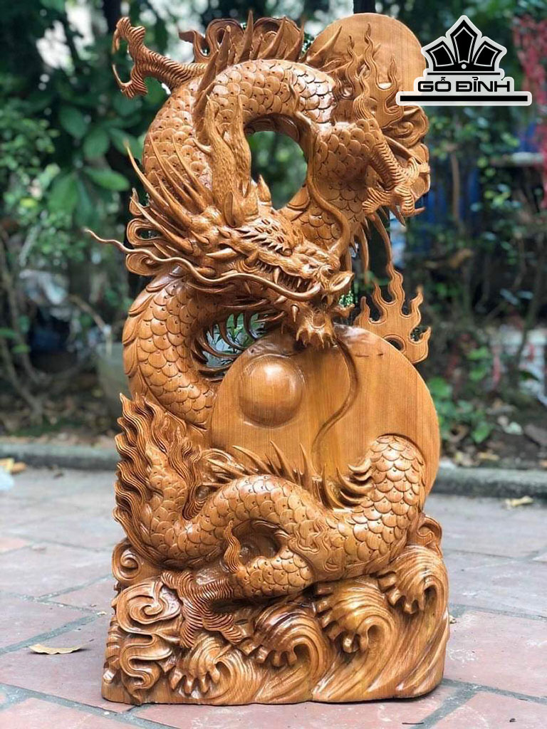 Tượng Nhất Long Gỗ Ngọc Am Cao 85 Ngang 47 Sâu 14 (cm)