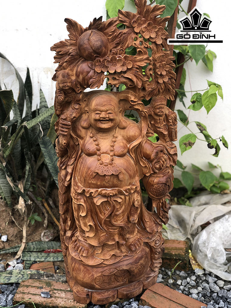 Tượng Phật Di Lặc Nhị Phúc Gỗ Ngọc Am Cao 80 Ngang 32 Sâu 20 (cm)
