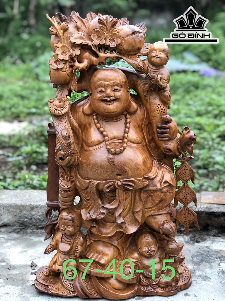 Tượng Phật Di Lặc Tam Phúc Gỗ Hương Cao 67 Ngang 40 Sâu 15 (cm)