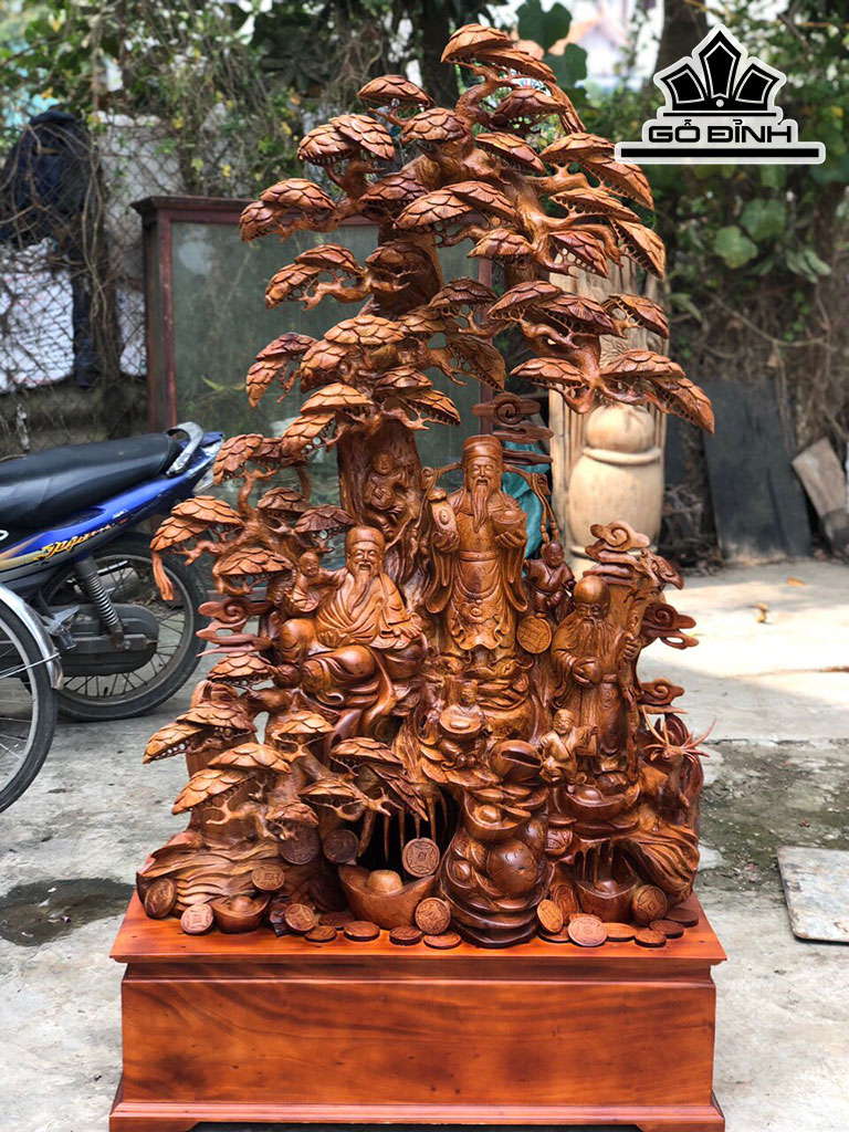 Tượng Phúc Lộc Thọ (Tam Đa) Gỗ Hương Cao 165 Ngang 90 Sâu 50 (cm)
