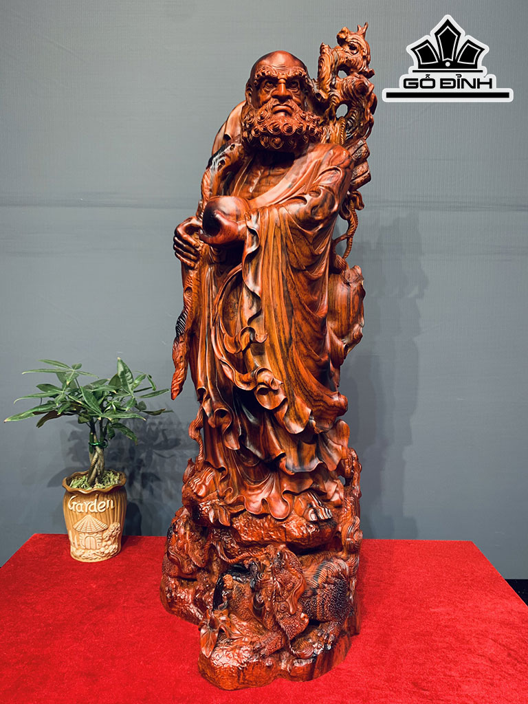 Tượng Đạt Ma Trấn Nghê Gỗ Trắc Cao 73 Ngang 28 Sâu 31 (cm)