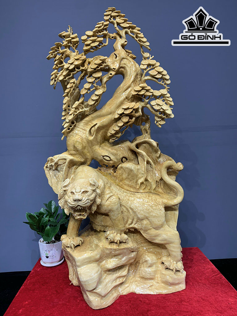 Tượng Hổ Phong Thủy Gỗ Nu Kháo Cao 96 Ngang 50 Sâu 32 (cm)