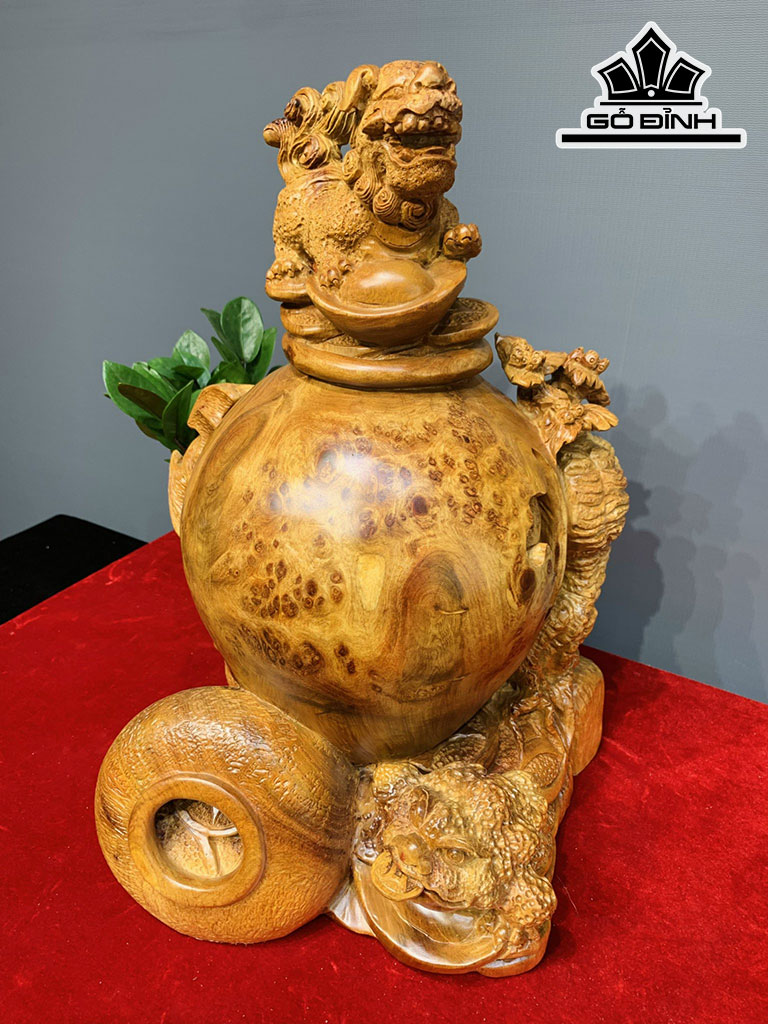 Tượng Nghê Gỗ Nu Hương Cao 42 Ngang 31 Sâu 36 (cm)