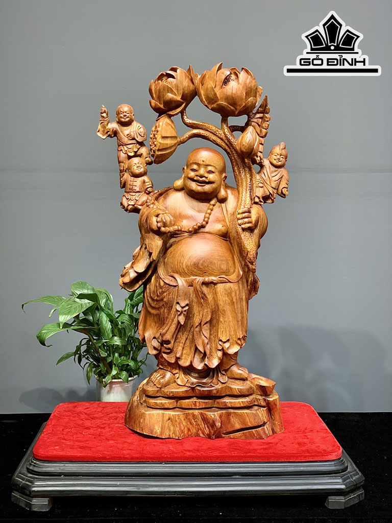 Tượng Phật Di Lặc Gỗ Hương Cao 75 Ngang 35 Sâu 22 (cm)