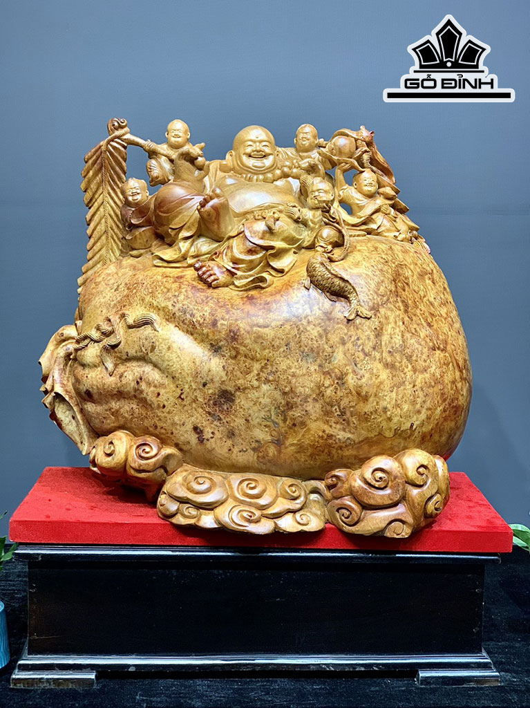 Tượng Phật Di Lặc Gỗ Nu Hương Cao 57 Ngang 69 Sâu 38 (cm)