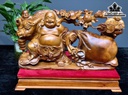 Tượng Phật Di Lặc Kéo Bao Tiền Gỗ Hương Cao 30 Ngang 50 Sâu 11 (cm)