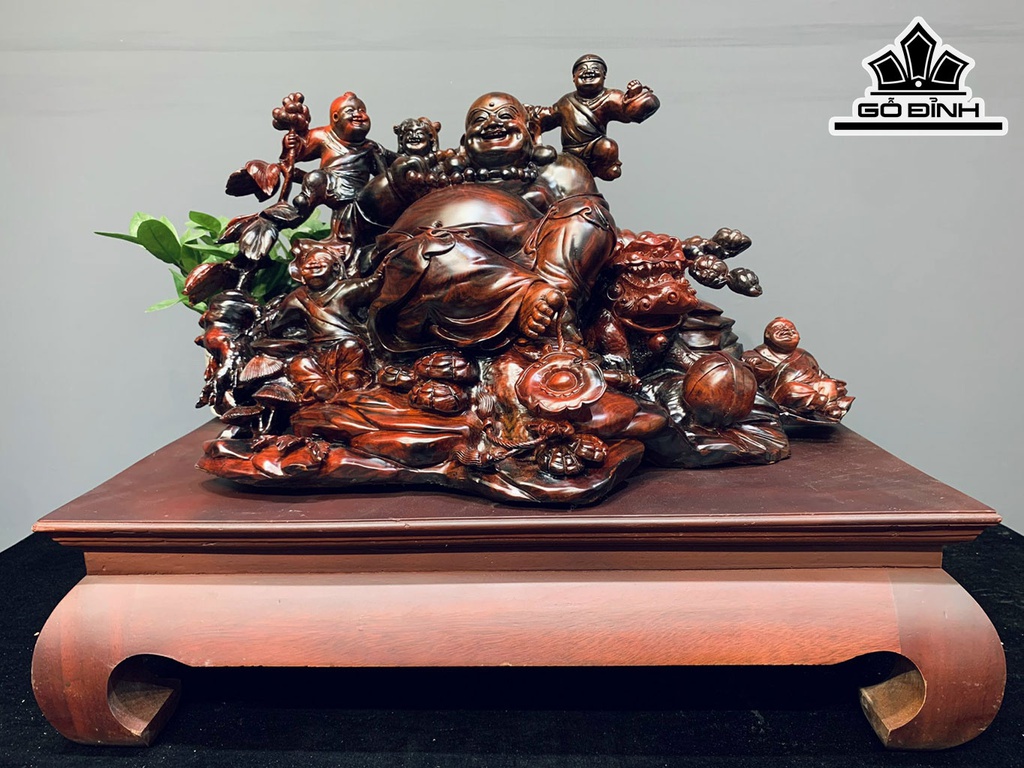 Tượng Phật Di Lặc Ngũ Phúc Gỗ Trắc Cao 56 Ngang 70 Sâu 39 (cm)