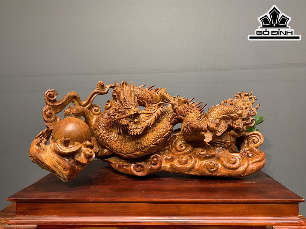Tượng Rồng ( Nhất Long) Gỗ Hương Cao 50 Ngang 90 Sâu 50 (cm)