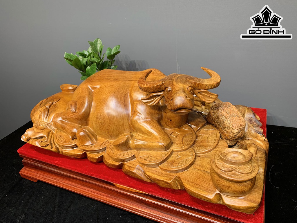 Tượng Trâu Gỗ Hương Cao 15 Ngang 72 Sâu 34 (cm)