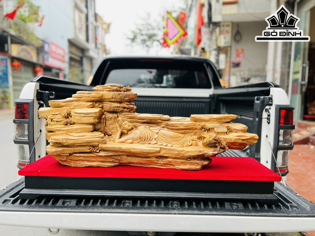 Phật Niết Bàn Gỗ Tùng Tuyết Cao 49 Ngang 100 Sâu 30 (cm)