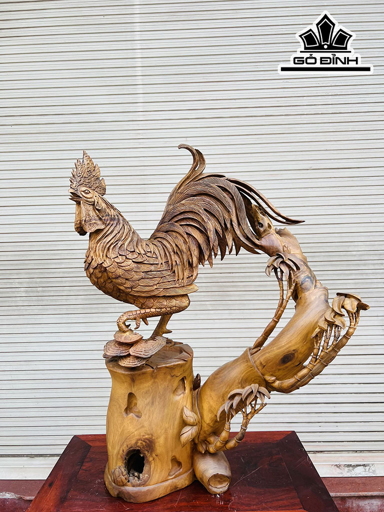 Tượng Gà Trống Gỗ Ngọc Am Cao 75 Ngang 59 Sâu 30 (cm)