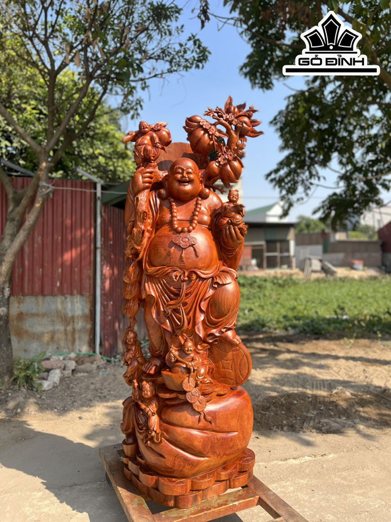 Tượng Phật Di Lặc Ngũ Phúc Gỗ Hương Ngang 65 Cao 183 Sâu 50 (cm)
