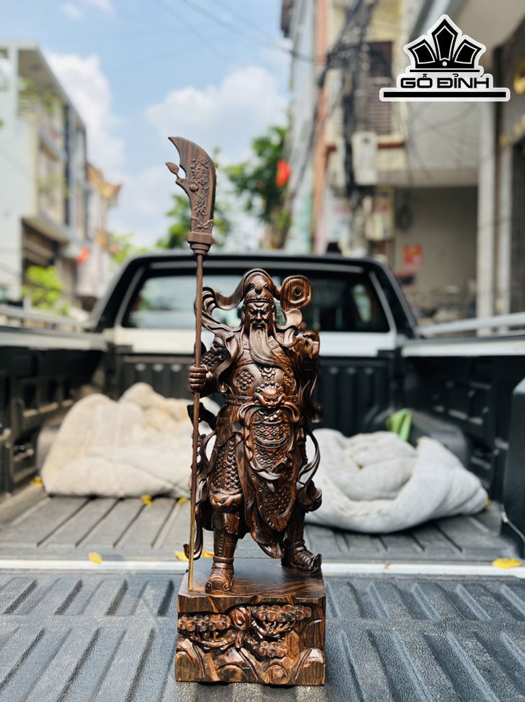 Tượng Quan Công Gỗ Mun Hoa Cao 60 Ngang 20 Sâu 14 (cm)